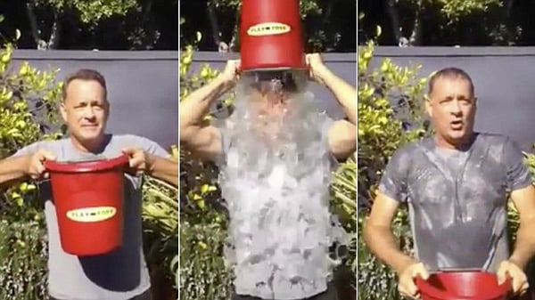 Tom Hanks taking Ice Bucket Challenge